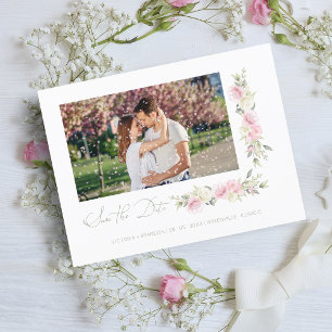 Carte Postale Faire-part Typographie Fantaisiste Fleurs Teintes Roses Photo