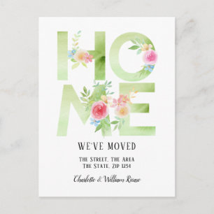 Carte Postale Faire-part Typographie Florale Nous Avons Déménagé