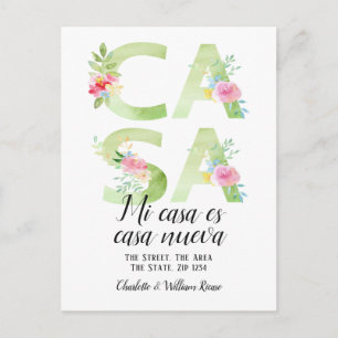 Carte Postale Faire-part Typographie florale Nouvelle Maison Casa Accueil