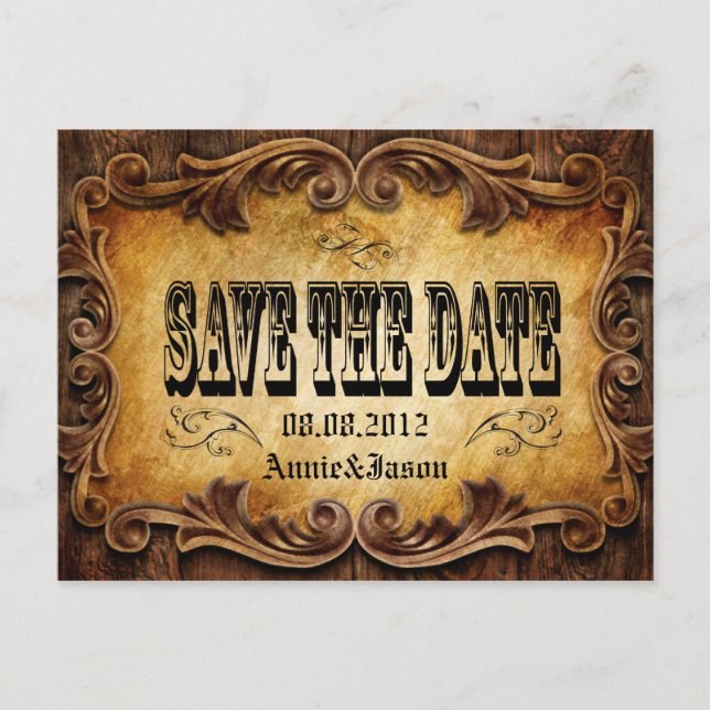 Carte Postale Faire-part typographie mariage de campagne occidental enregis (Devant)