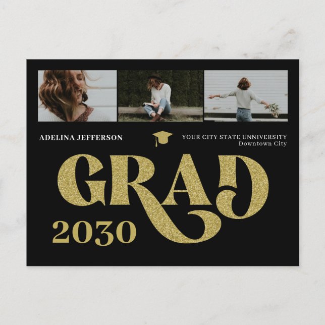 Carte Postale Faire-part Typographie moderne photo collage graduation (Devant)