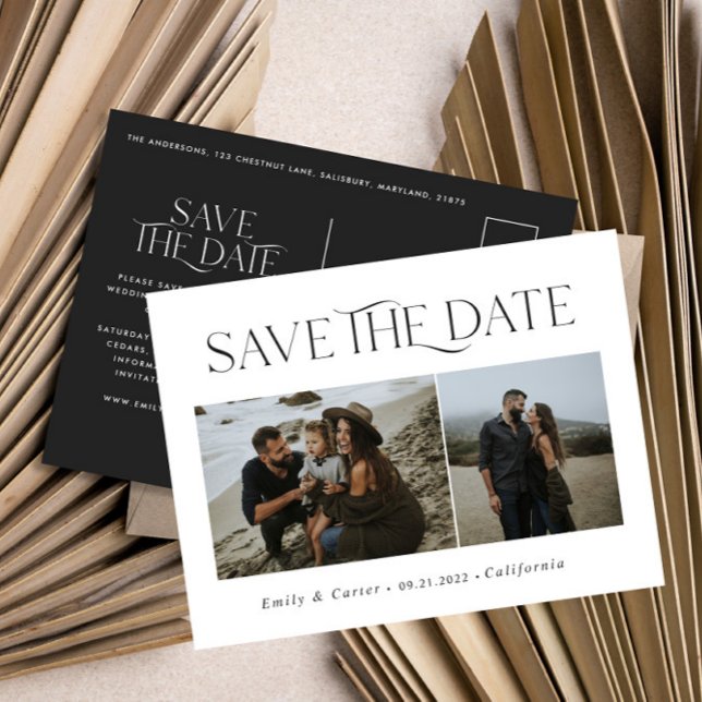 Carte Postale Faire-part Typographie moderne photo minimale noir et blanc (Créateur téléchargé)