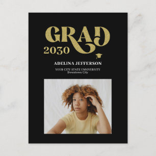 Carte Postale Faire-part Typographie moderne photo or noir graduation