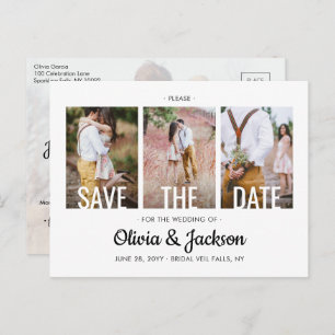 Carte Postale Faire-part Typographie moderne Quatre mariage photo Sauvez la