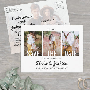 Carte Postale Faire-part Typographie moderne Quatre mariage photo Sauvez la