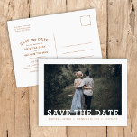 Carte Postale Faire-part Typographie moderne Représentation photo Enregistr<br><div class="desc">Mariage imprimé sur mesure abordable Enregistrer les cartes postales Date avec une facilité d'utilisation modèle et entièrement modifiable polices et couleurs. Ce design minimaliste cool présente une simple superposition photo avec des polices serif de dalles modernes. Personnalisez-le avec vos détails de mariage et votre photo de fiançailles avec des détails...</div>