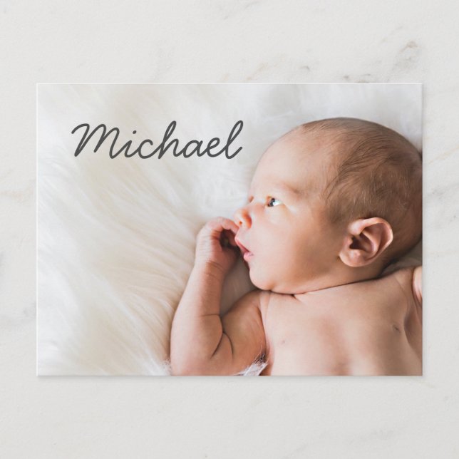 Carte Postale Faire-part Typographie moderne simple Baby boy Nom Photo Nais (Devant)