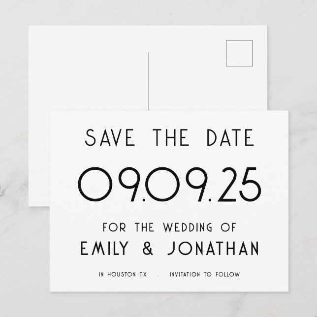 Carte Postale Faire-part Typographie simple Mariage noir blanc (Devant / Derrière)