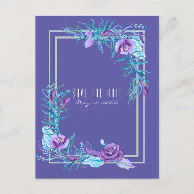 Carte Postale Faire-part Ultra violet violet Aqua Floral Chic Enregistrer l (Devant)