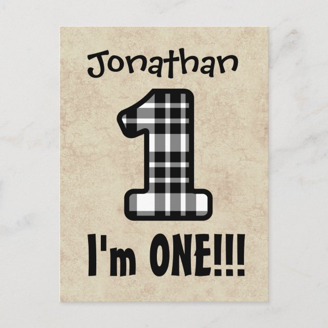 Carte Postale Faire-part Un an 1er Anniversaire Plaid Numéro A07G (Devant)