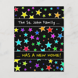 Carte Postale Faire-part "UNE NOUVELLE MAISON !" ; Motif d'étoiles amusant 