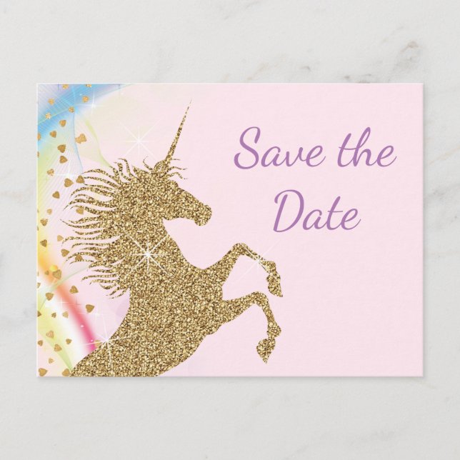 Carte Postale Faire-part Unicorn Anniversaire Fête Enregistrer La Date Cart (Devant)