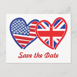 Carte Postale Faire-part Union Jack/USA Enregistrer la date
