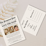 Carte Postale Faire-part Unique Funny Newspaper Wedding Enregistrer La Date<br><div class="desc">Présentez notre Unique Funny Newspaper Wedding Save The Date Faire-part Carte Postale! Ce design charmant et fantaisiste saisit le charme d'un journal vintage avec une touche humoristique. Avec des titres pleins d'esprit, des graphismes ludiques et de l'espace pour vos détails essentiels, c'est une façon mémorable d'annoncer votre célébration à venir....</div>
