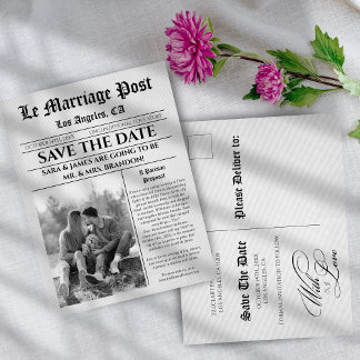 Carte Postale Faire-part Unique  Newspaper wedding Announcement Postcard