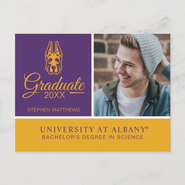 Carte Postale Faire-part Université d'Albany Chef de la mascotte Great Dane (Devant)