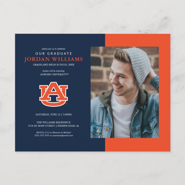 Carte Postale Faire-part Université d'Auburn | Futur diplômé (Devant)