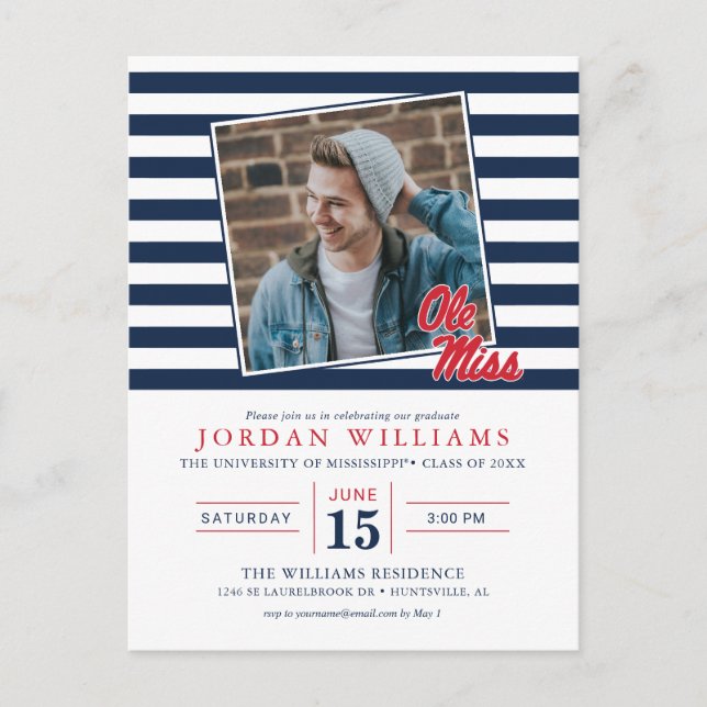 Carte Postale Faire-part Université du Mississippi | Ole Miss Script (Devant)