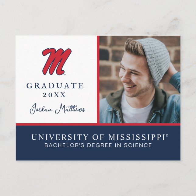 Carte Postale Faire-part Université du Mississippi | Script M (Devant)