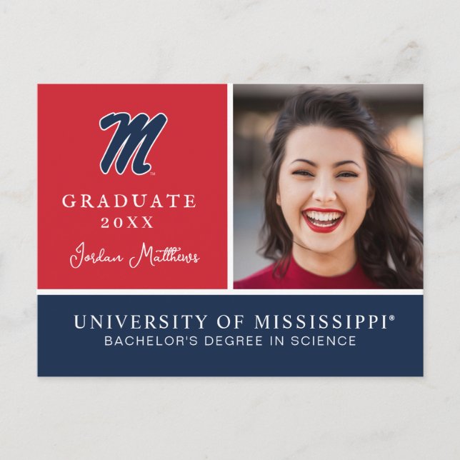 Carte Postale Faire-part Université du Mississippi | Script M (Devant)