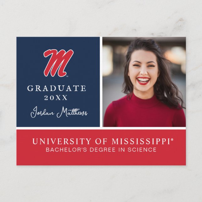 Carte Postale Faire-part Université du Mississippi | Script M (Devant)