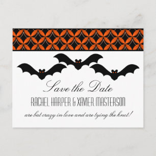 Carte Postale Faire-part Uptown Glam Bats Halloween Enregistrer la date Car