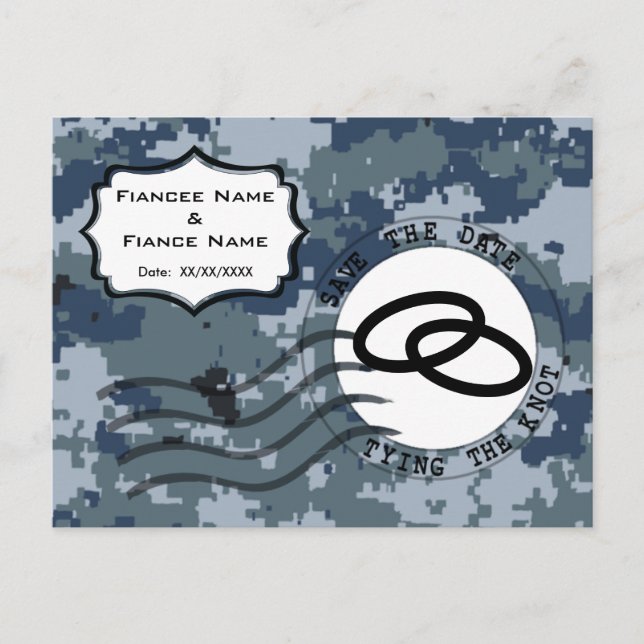 Carte Postale Faire-part USN Marine Sauver la Date & Anneaux (Devant)