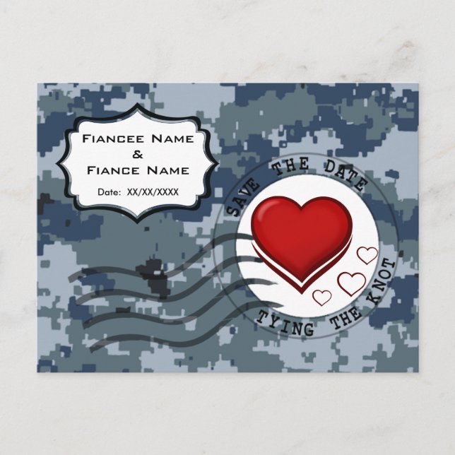 Carte Postale Faire-part USN Marine Sauver la Date et les Cœurs (Devant)