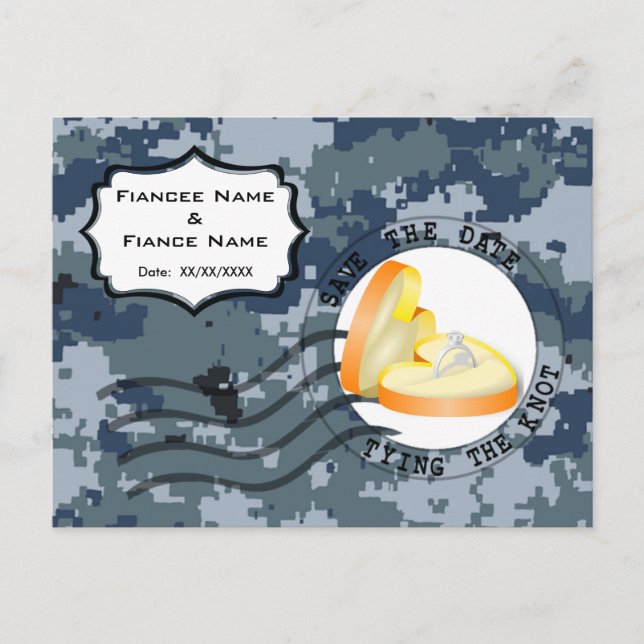 Carte Postale Faire-part USN Navy Date à retenir & Bague (Devant)