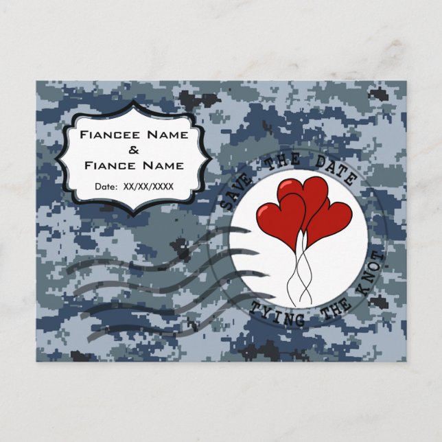 Carte Postale Faire-part USN Navy Date à retenir & Ballons (Devant)