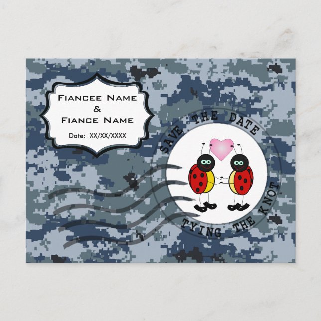 Carte Postale Faire-part USN Navy Date à retenir & coccinelles (Devant)