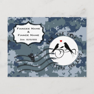 Carte Postale Faire-part USN Navy Date à retenir et oiseaux de l'amour