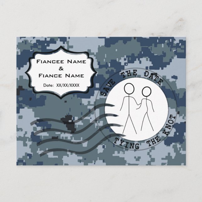 Carte Postale Faire-part USN Navy Enregistrer la date & Couple (Devant)