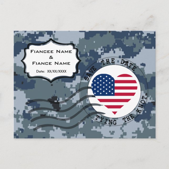 Carte Postale Faire-part USN Navy Épargnez la date & Cœur américain (Devant)