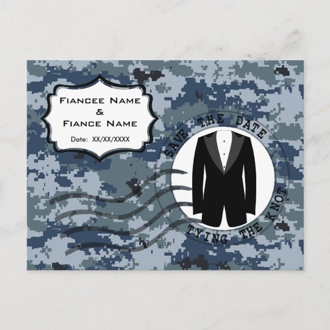 Carte Postale Faire-part USN Navy Épargnez la date & Smoking (Devant)