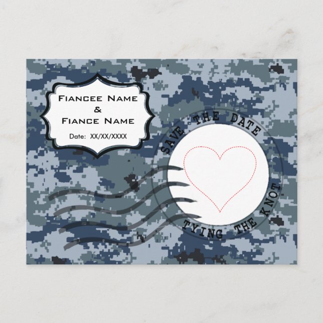 Carte Postale Faire-part USN Navy Sauvez la date et le coeur (Devant)