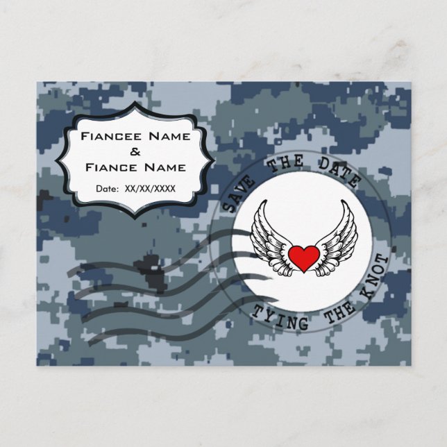 Carte Postale Faire-part USN Navy Sauvez la date et le coeur (Devant)