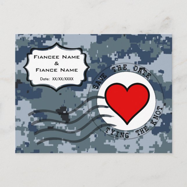 Carte Postale Faire-part USN Navy Sauvez la date et le coeur (Devant)