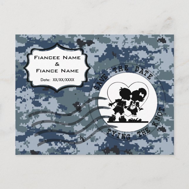 Carte Postale Faire-part USN Navy Sauvez la date et le couple (Devant)