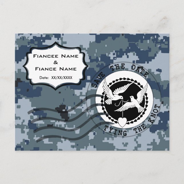 Carte Postale Faire-part USN Navy Save the Date & Colombes (Devant)