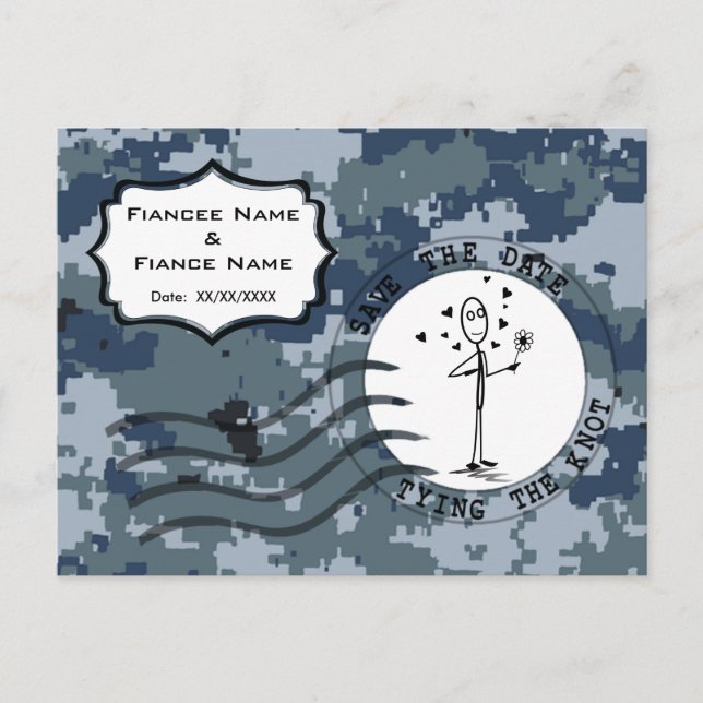 Carte Postale Faire-part USN Navy Save the Date et cœurs (Devant)