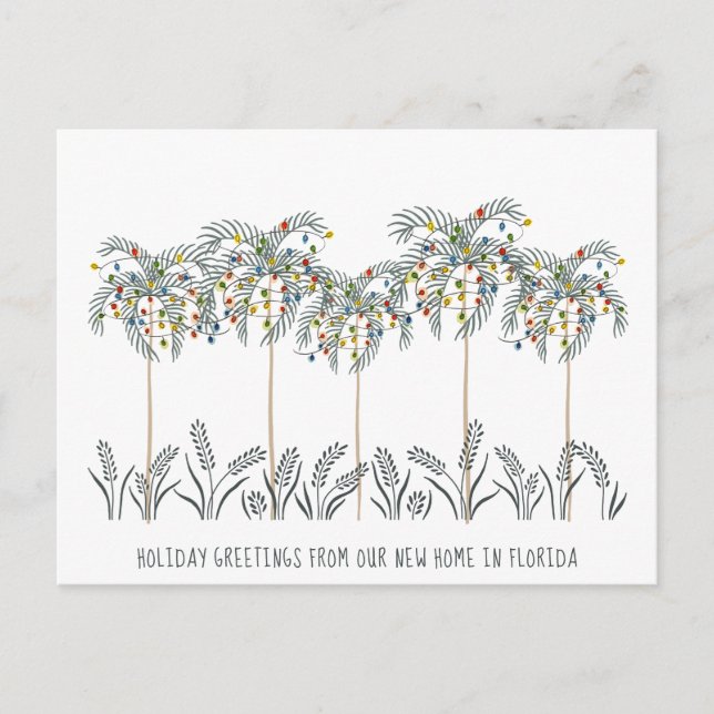 Carte Postale Faire-part Vacances - Lumières de Noël sur Palmiers (Devant)