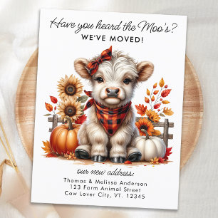Carte Postale Faire-part Vache des Highlands d'automne Nouvelle Adresse Nou