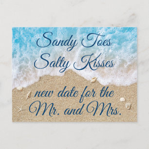Carte Postale Faire-part Vagues bleues de la plage changent la date