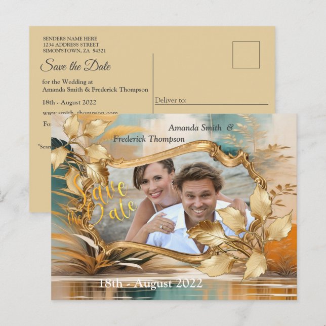 Carte Postale Faire-part Vagues et paysages artistiques orientaux d'Asie (Devant / Derrière)