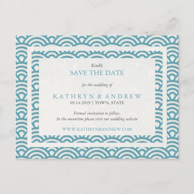 Carte Postale Faire-part Vagues Seigaiha japonaises Enregistrer la date Pas (Devant)