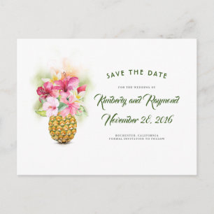 Carte Postale Faire-part Vase de fleurs d'ananas tropical plage Enregistrez