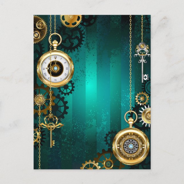 Carte Postale Faire-part Veille bijoux Steampunk sur un Arrière - plan vert (Devant)