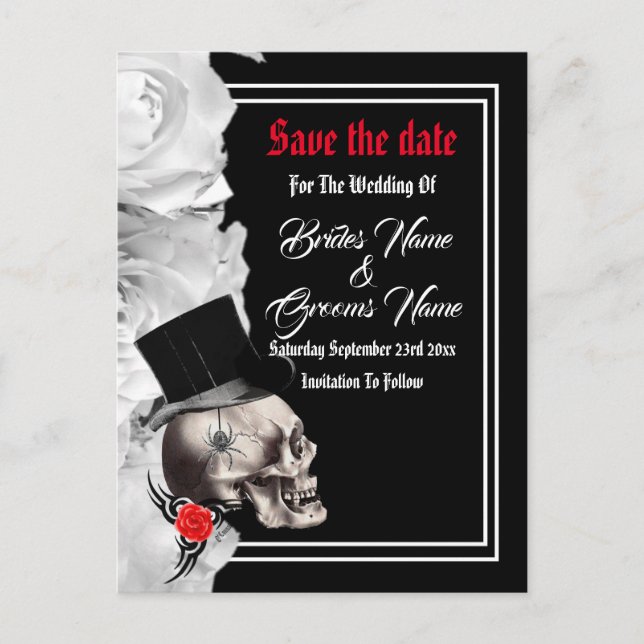 Carte Postale Faire-part Vélo gothique ou mariage noir rock enregistrer la  (Devant)