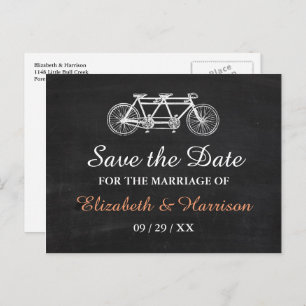 Carte Postale Faire-part Vélo Tandem Sur Chalkboard Mariage Enregistrer La